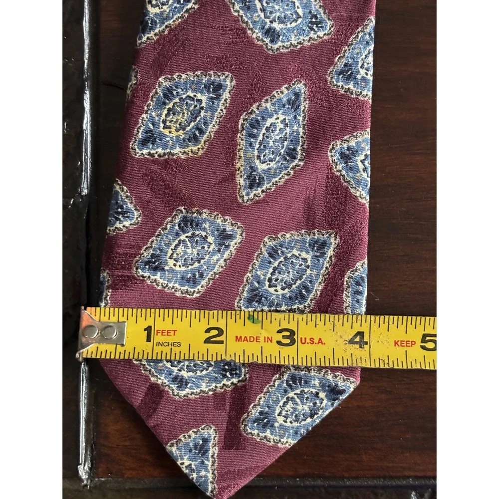 Gitman Bros for MUSA Men's Silk Neck Tie Maroon Blue Diamond Pattern USA Vintage